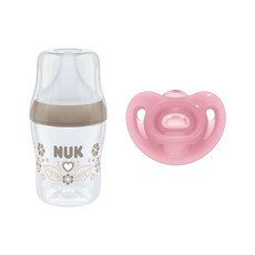 누크 퍼펙트매치 젖병 + 센서티브 쪽쪽이 체험팩 [젖병 1개+쪽쪽이 1개], 1세트, 150ml, 젖병 하트 + 쪽쪽이 핑크