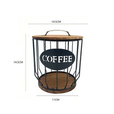 커피 캡슐 거치대 금속 대용량 포드 정리함 나무 뚜껑 포함 바 카운터 보관 용기, S, 1개