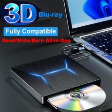 외장형 블루레이 드라이브 USB 3.0 및 C타입 블루레이 버너 슬림 3D 광학 블루레이 DVD CD 드라이브 윈도우 XP 7 8/10 호환, 1개