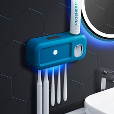 칫솔 에너지 벽걸이 세트 충전 살균기 태양 USB 욕실 디스펜서 자동 치약 UV 홀더, 파란색, [02] Blue