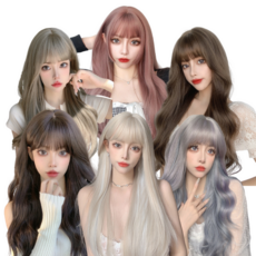 가발스타일 여자 긴머리가발 단발 숏컷 가발 통가발 모음 가발망 + 가발빗+ 거치대 세트, B 블랙 웨이브