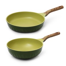 포시즌 국산 올리브그린 인덕션 팬 2종 세트, 혼합색상, 후라이팬 30cm + 궁중팬 28cm