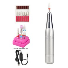 네일드릴 네일머신 네일드릴머신네일 드릴 머신 35000 RPM 전기 매니큐어 기계 USB 휴대용 펜 젤 폴란드어, Silver-F-06, 1개