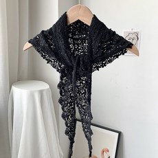 하나네트웍 니트숄 펀칭 삼각수건 여름 얇은 타입 레이스 숏 쇼트 민소매나시 외 매치 넥워머 쁘띠스카프