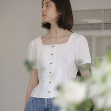 틸아이다이 Square neck pin tuck short sleeve blouse_Ivory - 틸아이다이