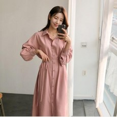 지포레 셔츠칼라 허리끈 루즈핏 롱 원피스