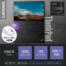 Lenovo ThinkPad E16 Gen1 21JN002AKD [무선 마우스 & 패드 증정], WIN11 PRO, 16GB, 1TB, 코어i5, 블랙