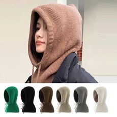 빅사이즈 얼큰이 바라클라바 니트 후드 넥워머 머플러 방한모자 여성겨울모자, 브라운