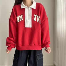 에이치스 비비드컬러 루즈핏 카라배색 반집업 기모 맨투맨