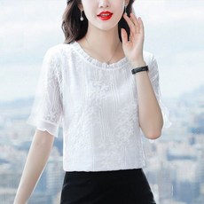 쉬폰 블라우스 셔츠 여성 여름 스타일 시폰 탑 캐주얼 짧 플레어 슬리브 오넥 컬러
