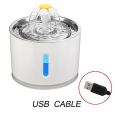 반려동물자동급식기 자동 애완 동물 고양이 분수 LED 전기 음소거 물 공급기 USB 음수 그릇 음주 디스펜서 2 4L, Metal with 1Filter, 1개