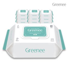[그리니] (Greenee) 프리미엄 아기물티슈 그린 80매 X 10팩 캡형, 상세 설명 참조