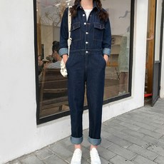 데님 청 점프수트 남녀공용 긴팔 커플아이템 데일리룩 빅사이즈