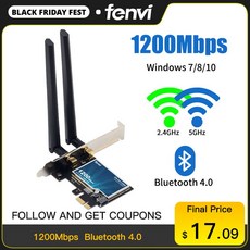 듀얼 밴드 1200Mbps 802.11ac 무선 PCI e 데스크탑 PCI 익스프레스 Wlan 와이파이 어댑터 와이파이 + 블루투스 4.0 네트워크 Win7 8 10|네트워크, 단일, 1개, FV-AC1200