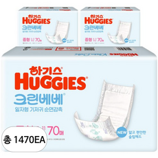 하기스 NEW 크린베베 일자형 기저귀 유아용, 3단계, 1470매