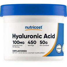 Nutricost 히알루론산 파우더 50g - 수용성 미세 파우더 글루텐 프리 GMO 프리, 1개