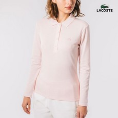 라코스테 여성 슬림핏 긴팔 폴로 티셔츠 핑크