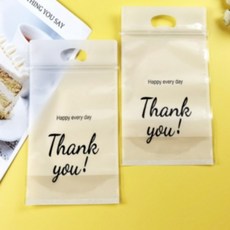 더깔끔 귀여운 손잡이 지퍼백 포장 봉투, THANK YOU, 50개