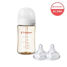 더블하트 모유실감 3세대 PPSU 제뉴인화이트 트윈팩 240ml+젖꼭지M(2입), 3세대 젖꼭지M