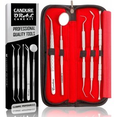 캔더 치과용 공구 키트 5 Pcs 경구형 치과용 픽 위생 세트 치아 타터 스크래퍼 제거 치석 미러와 스칼러 스테인리스 스틸: 뷰, 1