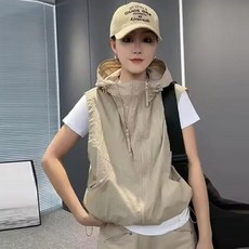 여성 바람막이 골프 조끼 민소매 아노락 베스트 후드집업 등산 루즈핏