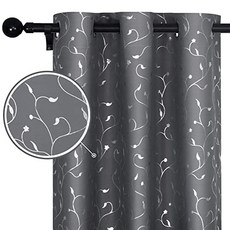 NMT 단열 방 암막 커튼 거실 침실 실버 덩굴 스크롤 인쇄 그로밋 드레이프 [42x63 Inch- Vine Scroll] - P0375083RZKBL40, 42x63 Inch- Vine Scroll