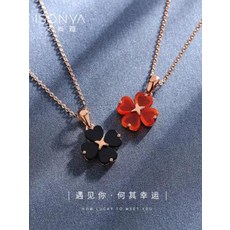 - 네잎 클로버 목걸이 내잎클로버 네잎클로버 네크리스 은빛 쇄골체인 레드 액세서리 펜던트 심플 인스 디자인