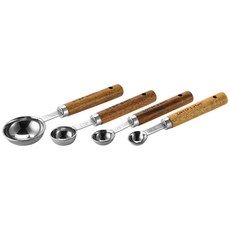 손잡이 측정 세트 컵 스틸 나무 테이블 및 스테인레스 주방 스푼 스푼 액세서리, 4Pcs Silver Small, 4개