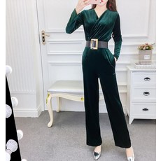 러블리트 6KZFCSWL 여성 봄 가을 브이넥 벨벳 점프수트