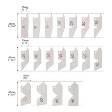 각도 게이지 18피스 세트 템플릿 게이지 검사 도구 레이저 각인 스테인리스 스틸, 1개