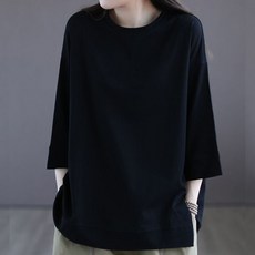 신품 여름 여성 7부 티셔츠 100%면 티셔츠 캐주얼 루즈핏 무지반팔티