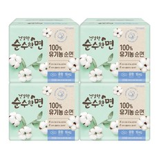 건강한 순수한면 100%유기농 중형16매x4개 날개형 생리대, 4개, 16매입
