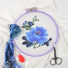 자수패키지 공구 세트 전통 자수 재료 입문 초보자 diy자수 diy손수건 수공예, T15-블루모란