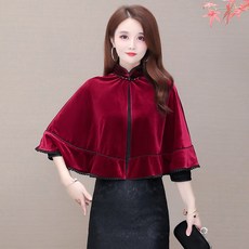 겨울 가을 벨벳 숄코트 여성 숏 케이프 판초 아웃웨어 중년 외 매치 두꺼운