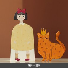 인테리어소품 홈데코 홈카페 거실장식품, 자매 + 고양이