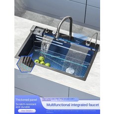 씽크대 오피스텔 주방 인테리어 사각 싱크볼 수전 Cocina 일체형 폭포 싱크대 벌집 기술 대형 디지털 디스플레이 스테인리스 스틸 비누 디펜서 컵 와셔