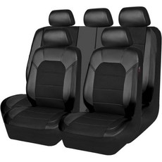 CAR PASS 가죽 및 3D 에어 메쉬 유니버설 핏 카시트 커버 세단 트럭 SUV 에어백 호환 지퍼 디자인 헤드레스트용 예약 오프닝 홀 11PC 블랙, Black&Black, Full Set, 1개