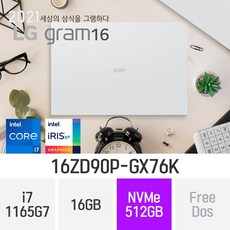 LG 2021 그램16 16ZD90P-GX76K [노트닷컴], 16GB, 512GB, 윈도우 미포함