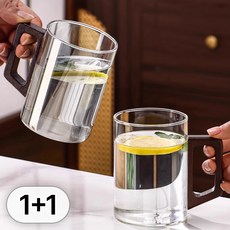 투데이리빙 1+1 500ml 우드 손잡이 유리 머그컵 커피 내열 예쁜 유리잔 유리컵 두꺼운 머그잔 찻잔 물컵, 2개, R98647Z(브라운 2개, R98647Z(브라운
