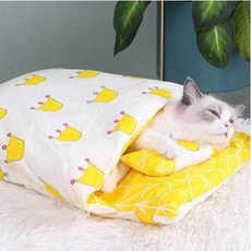 펫스트샵 고양이 이불 숨숨집 애견 담요 방석 M L, 노랑 왕관