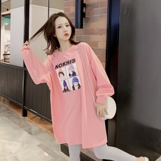 임부복긴팔티 봄옷 미스트 크림 페이스 관대히 여기다 봄가을 상의 트렌드 엄마 개성 이너티셔츠 일찍이 1901611267, 1개, 핑크 단건 상의