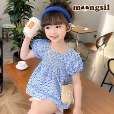 몽실이 퍼프소매 밀짚가방 상하복