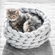 슈퍼 고양이 침대 수면 둥지 긴 직조 스트랩 밴드 바구니 쿠션, G.50cm, 1개