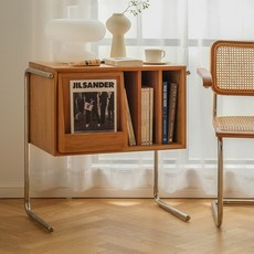 우드 바이닐 잡지 엘피 수납장 테이블 레코드판 LP수납장 턴테이블 선반 책자, 앵두나무색
