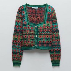 ZARA 자라 여성 자카드 니트 가디건