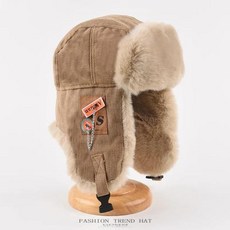 방한 모자 겨울용 면 양털 귀 보호대 플러시 두꺼운 방풍 등산 스키 스노우 파일럿, One 사이즈, khaki
