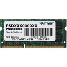 Patriot+Memory Patriot Signature 4 GB PC3-10600 (1333 MHz) DDR3 SODIMM Notebook Memory PSD34G13332S, 상세 설명 참조0