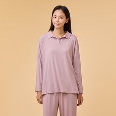 [JAJU/자주] 여 레이온 스트레치 긴팔 파자마 티셔츠_핑크