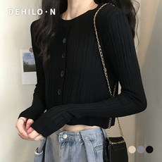 데일로엔 여성용 케이블 짜임 페이크 단추 포인트 긴팔 니트