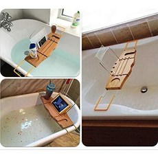 집들이선물 욕조에서 하고싶은거 다 해 욕조 다용도 트레이 MU Household Shelves Bath Shelf with Multifunction Non-Slip Handle Wine Glass Holder Bookshelf Wooden Ipad Stand, 옵션 1 Colour = Badewanne Tablett + Badewanne Kissen
